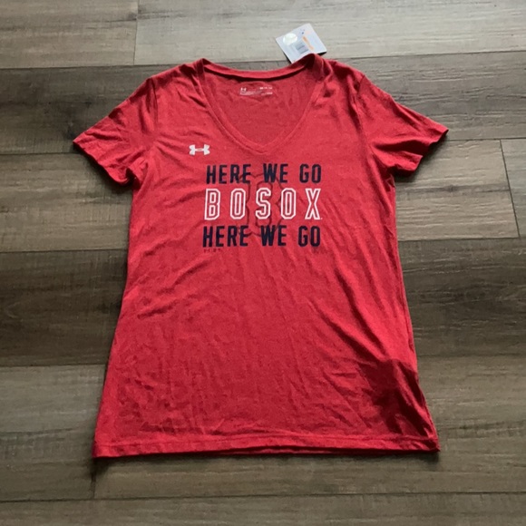 NWT Under Armour Boston Red Sox MLB Baseball V-Neck Red T-Shirt - Picture 4 of 5